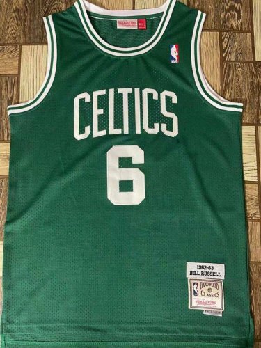 Maillot de Basket #6 Bill Russell 1962-63 Celtics Vintage Vert